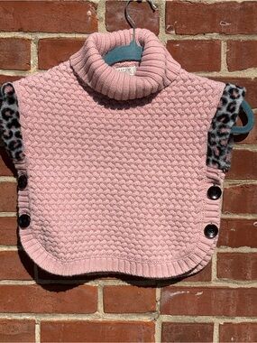 Kids -Pink Knit Turtleneck Poncho with Button Sides Kids